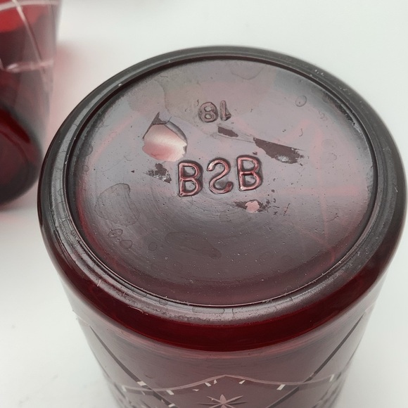 Six Target Etched Red Glass Votive Candle Holders - Picture 6 of 7